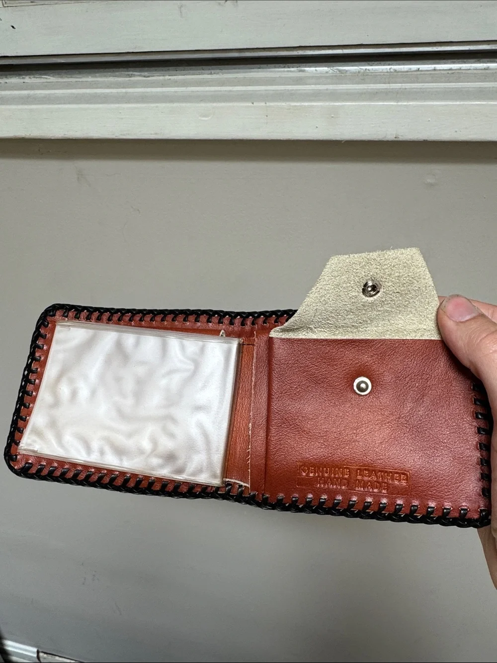 Hand-Tooled Brown Leather Men's Wallet with Western Carved Design